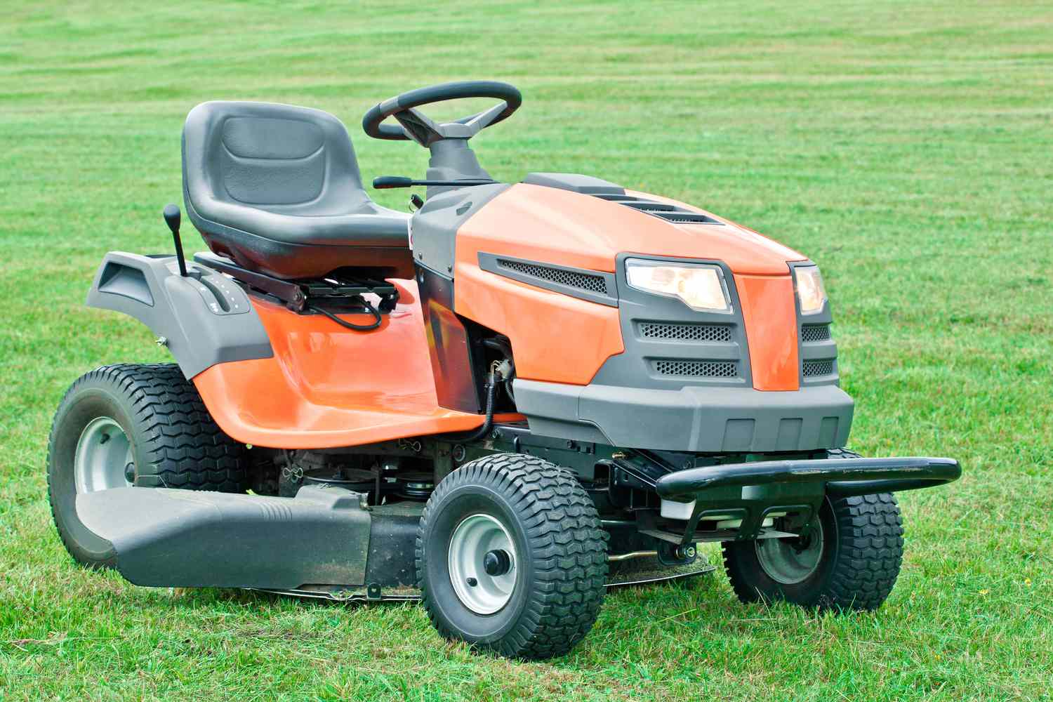 A riding lawn tractor