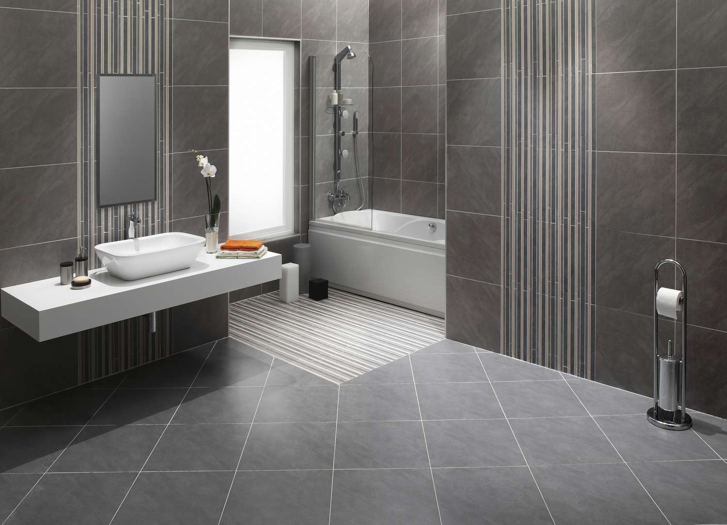 Salle de bain carrelage diagonal