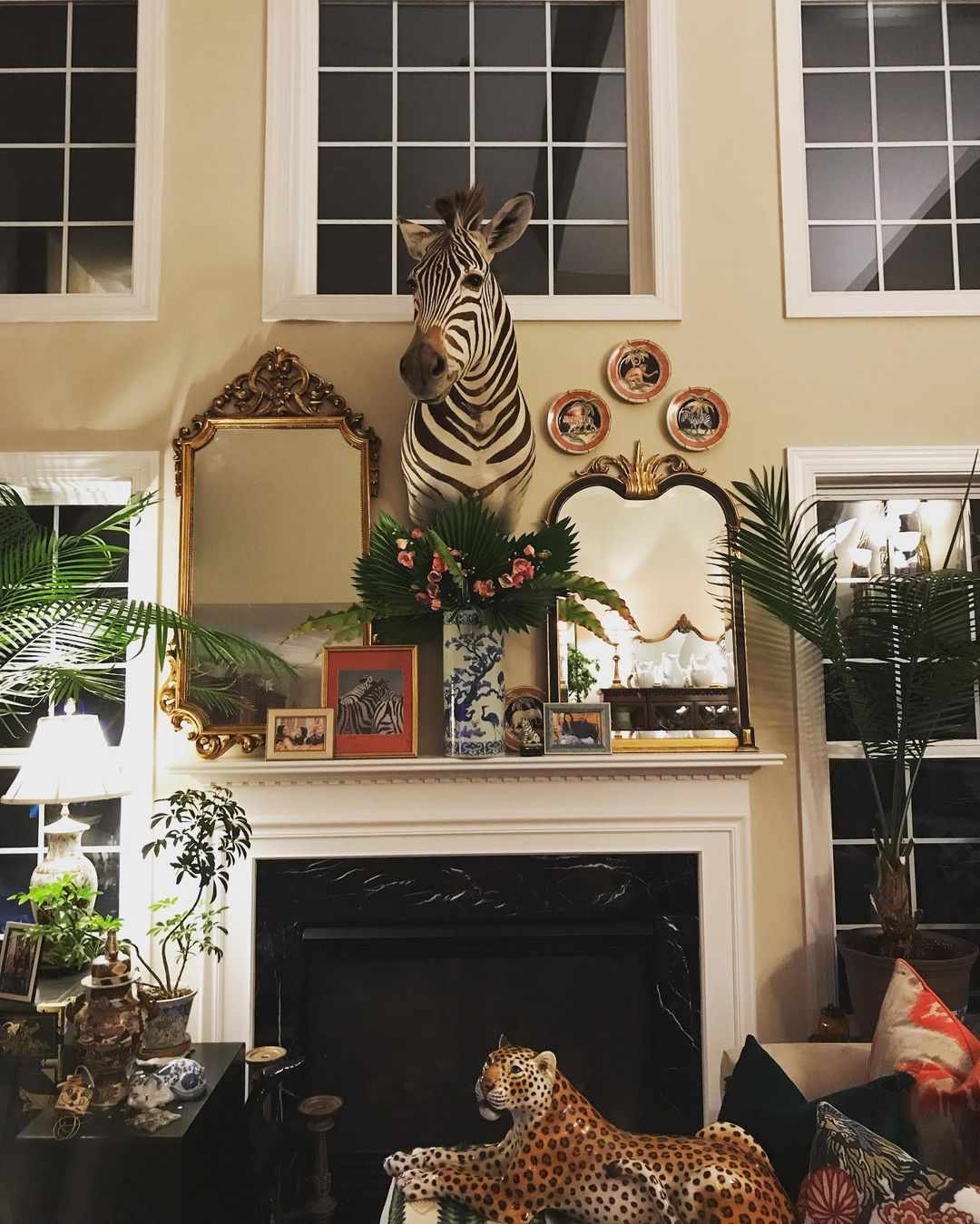 zebra sculpture in living room