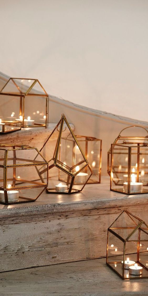 gold terrariums with candles