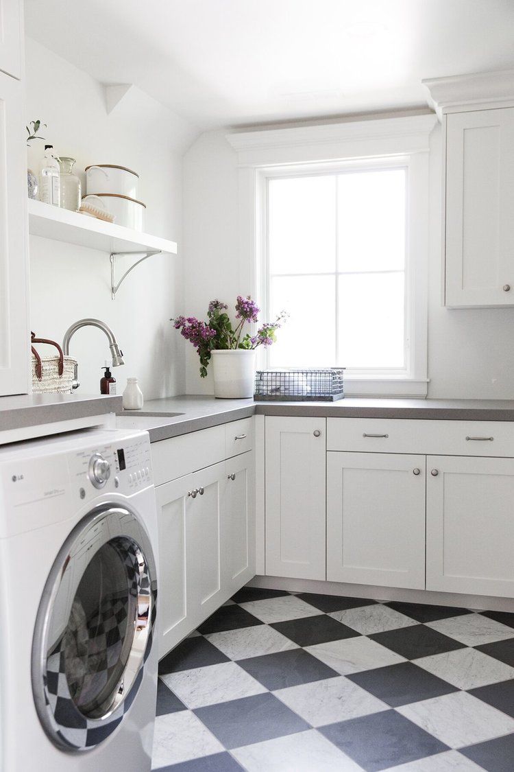 Checkerboard floor laundry room