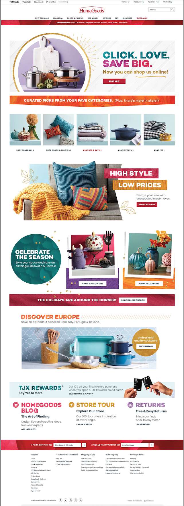 HomeGoods online store homepage