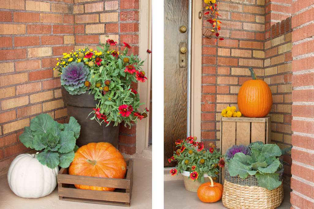 Buntes Blumenarrangement Herbstveranda