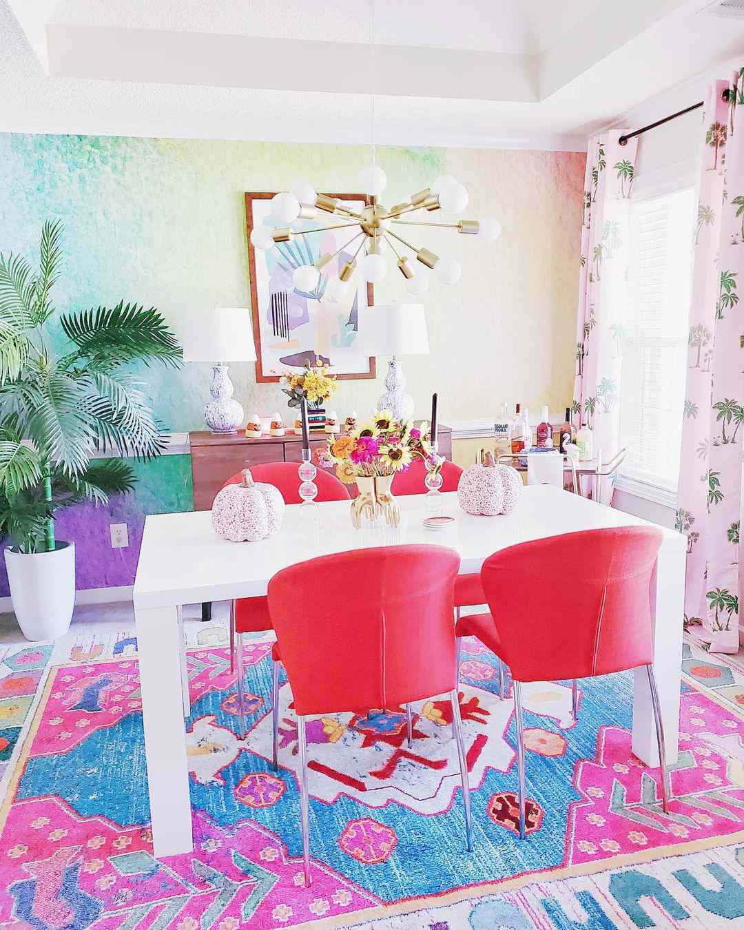 rainbow colored dining room