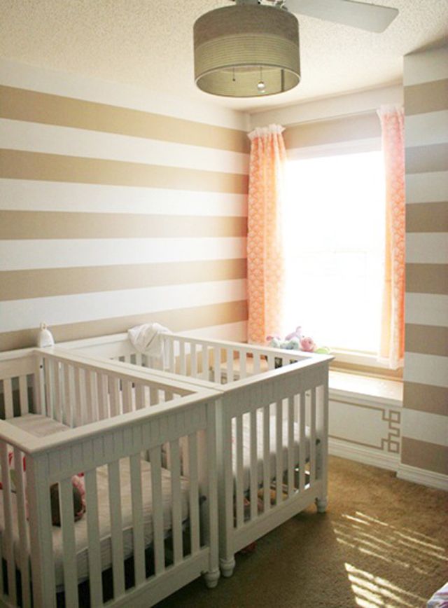 Space-saving twin nursery crib placement