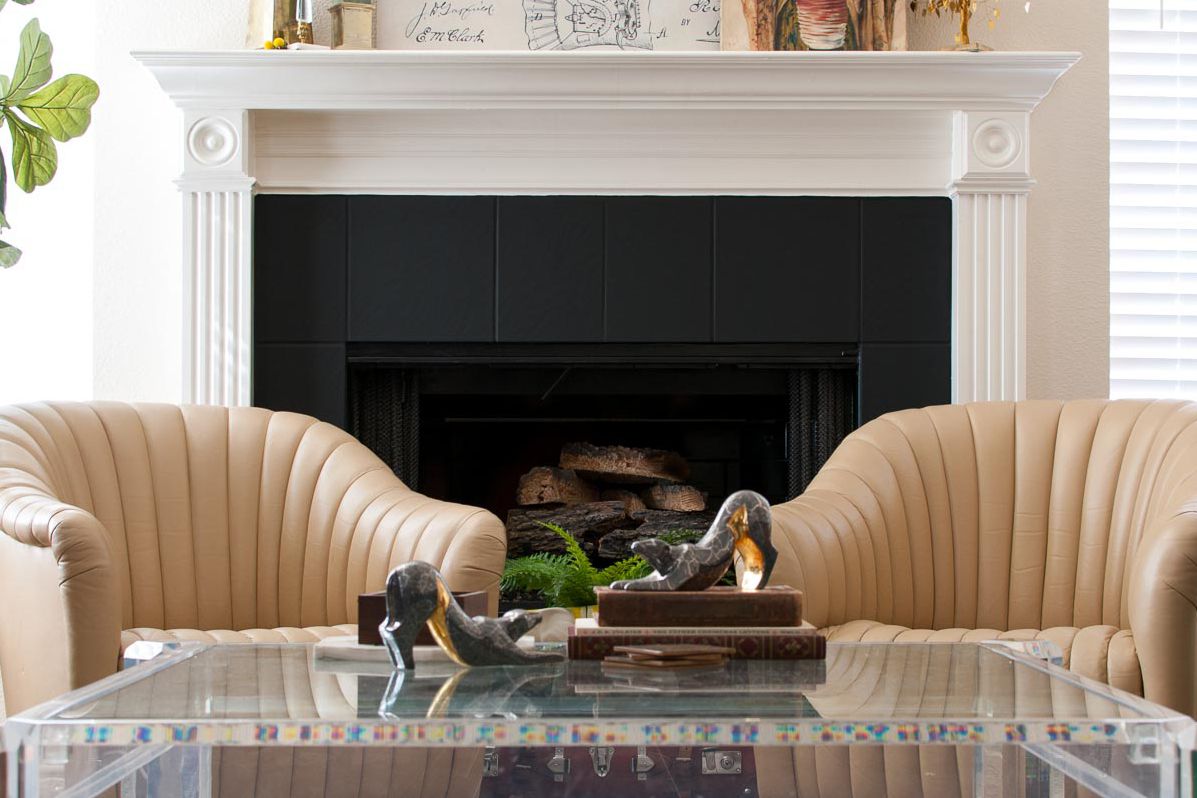 black painted fireplace tile