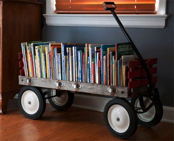 Vintage wagon repurposed as book cart/shelf