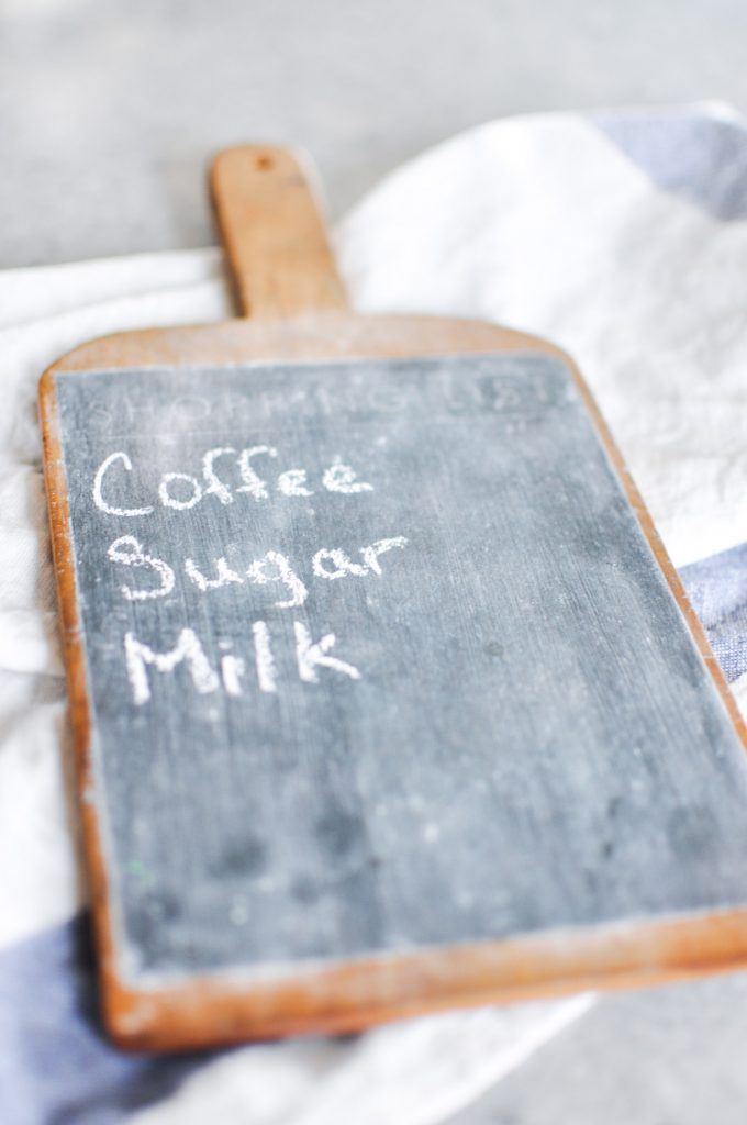 A chalkboard on a kitchen towel