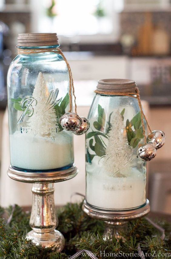 mason jar centerpiece with bells