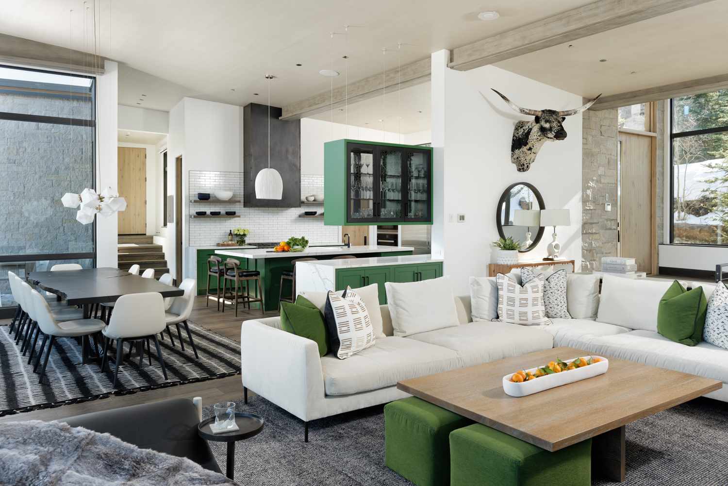 pops of green in open concept home