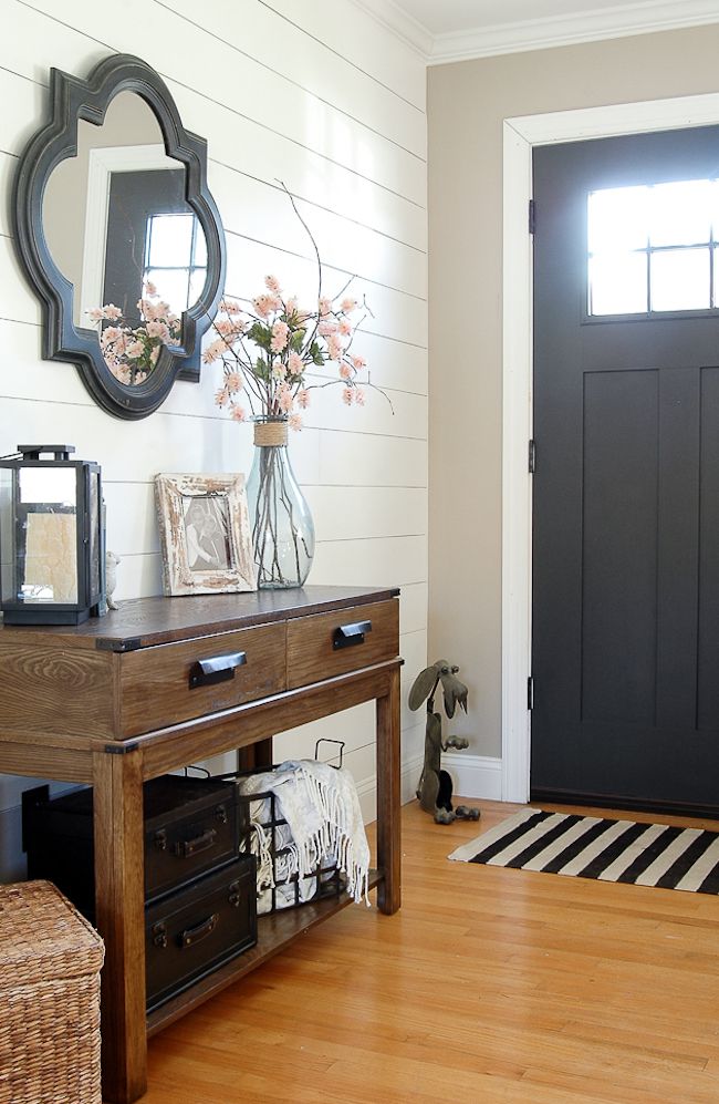mudroom with shiplap