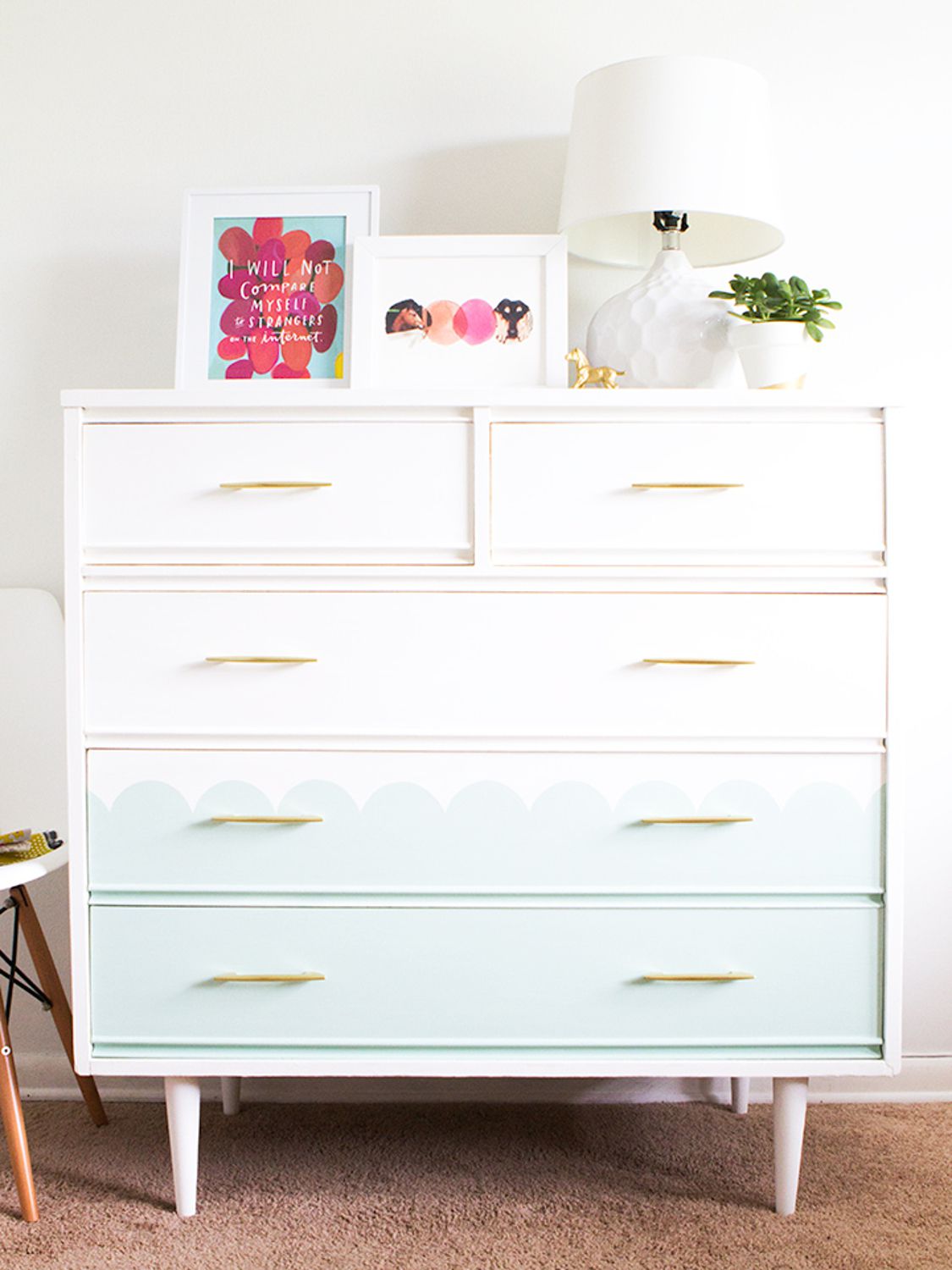 mid-century modern tallboy dresser makeover with chalk paint