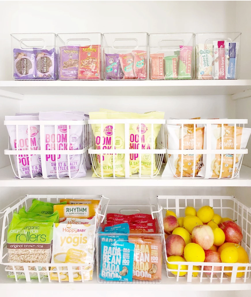 Organized snacks in bins