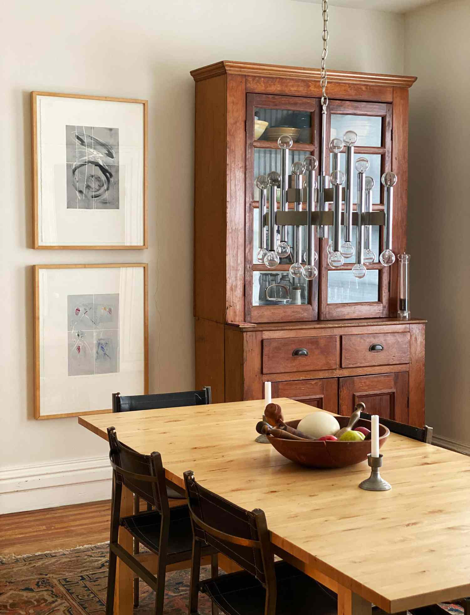 wooden hutch in dining room