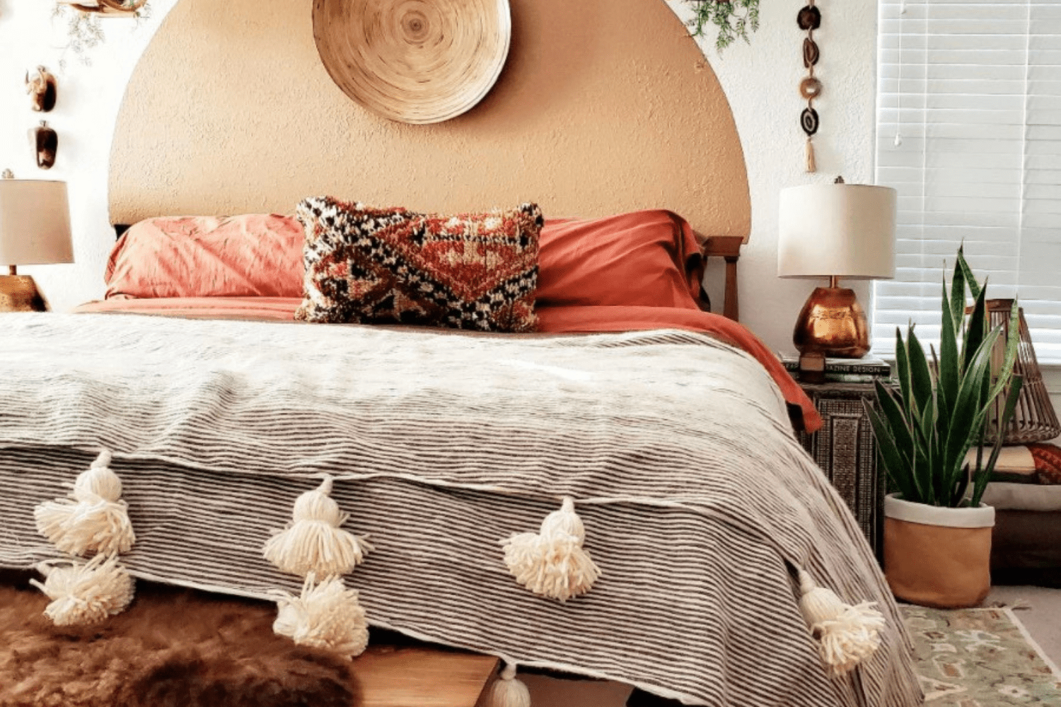 brown and red bohemian bedroom