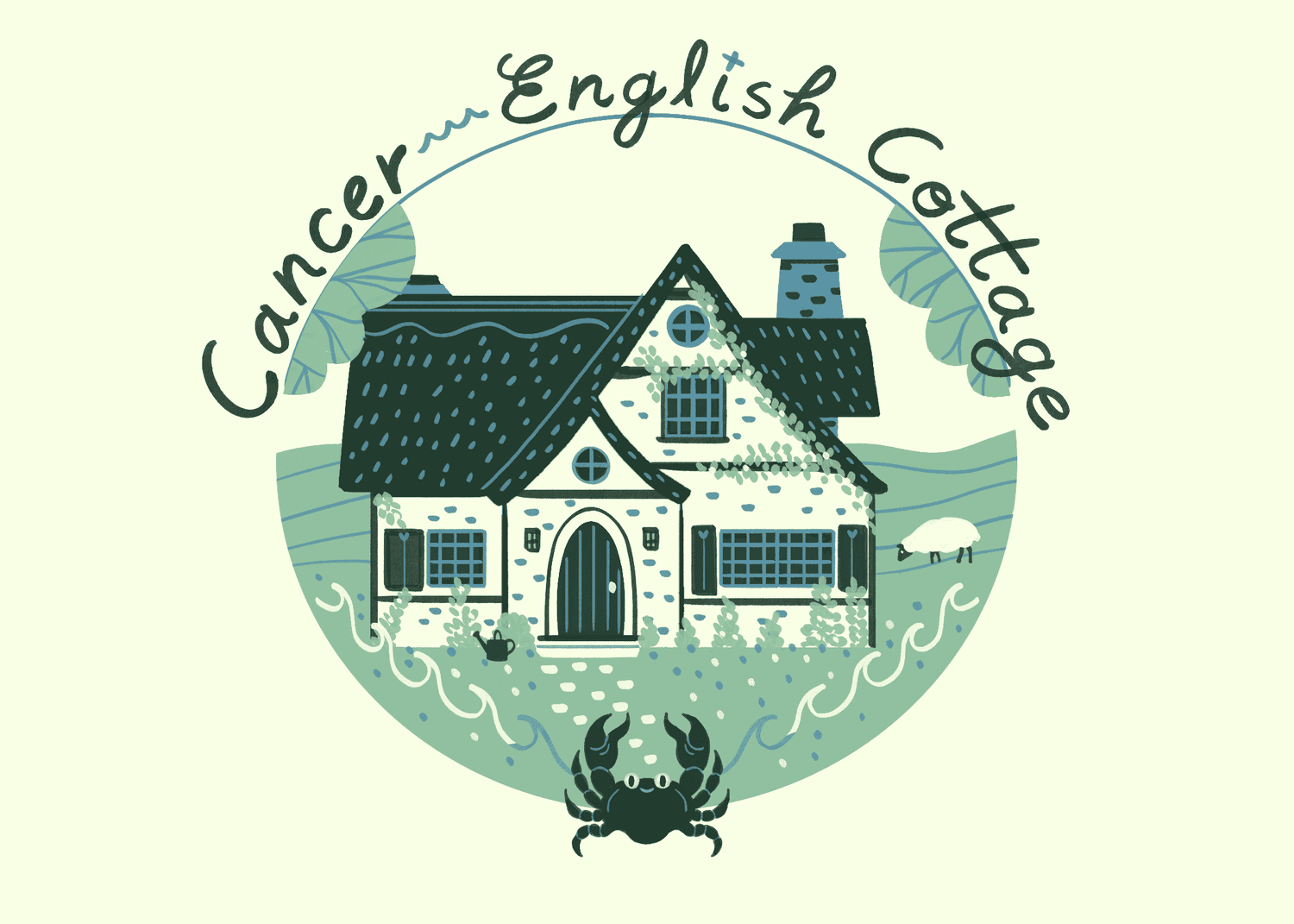 Eine Illustration eines englischen Cottages für einen Krebs