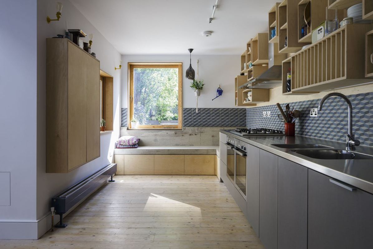 Holzkohle blaue Küchenschränke
