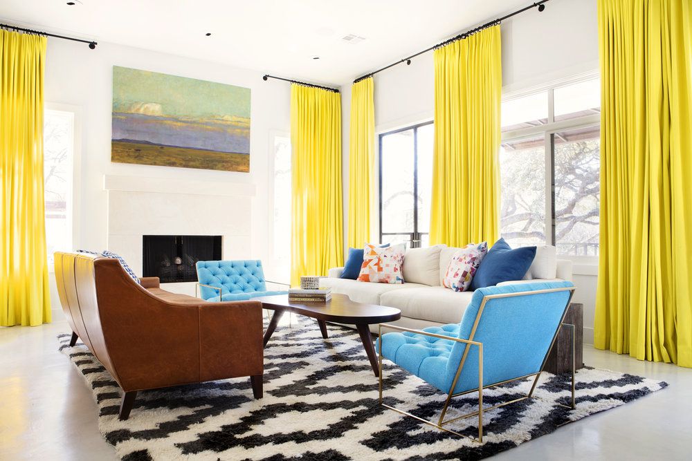 Yellow curtains in bachelor pad