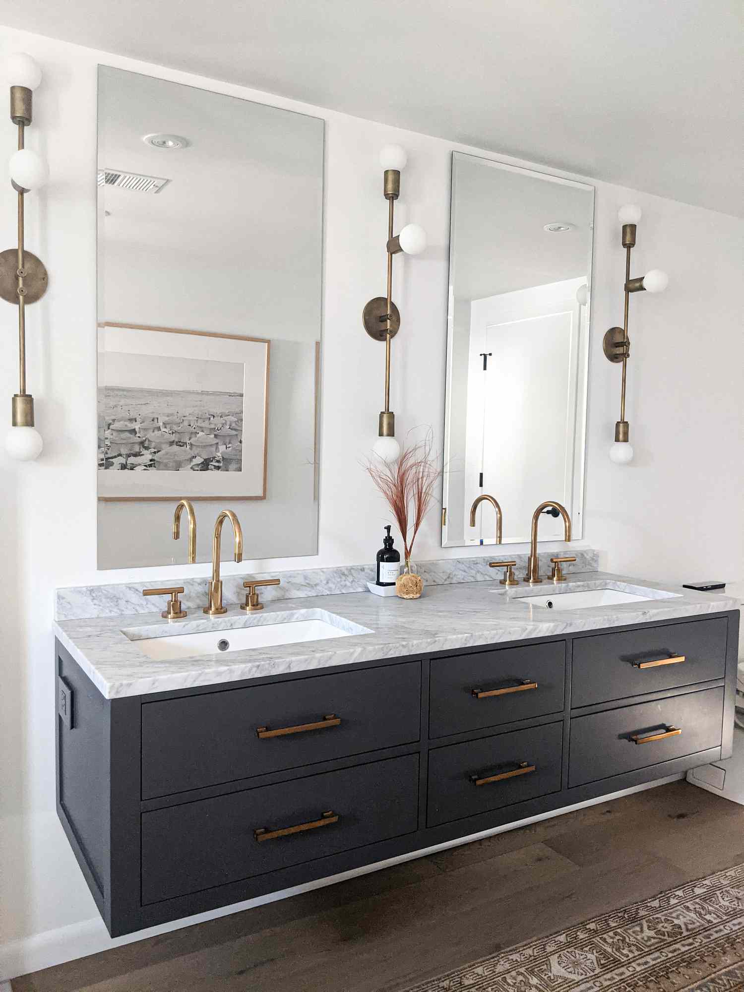 The vanity in the primary bathroom of Molly & Fritz's Shaker Heights home