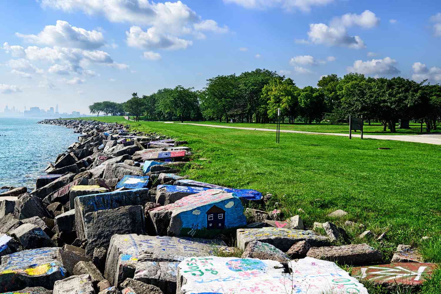 Rippap Barrier on Lake Michigan Shoreline in Evanston