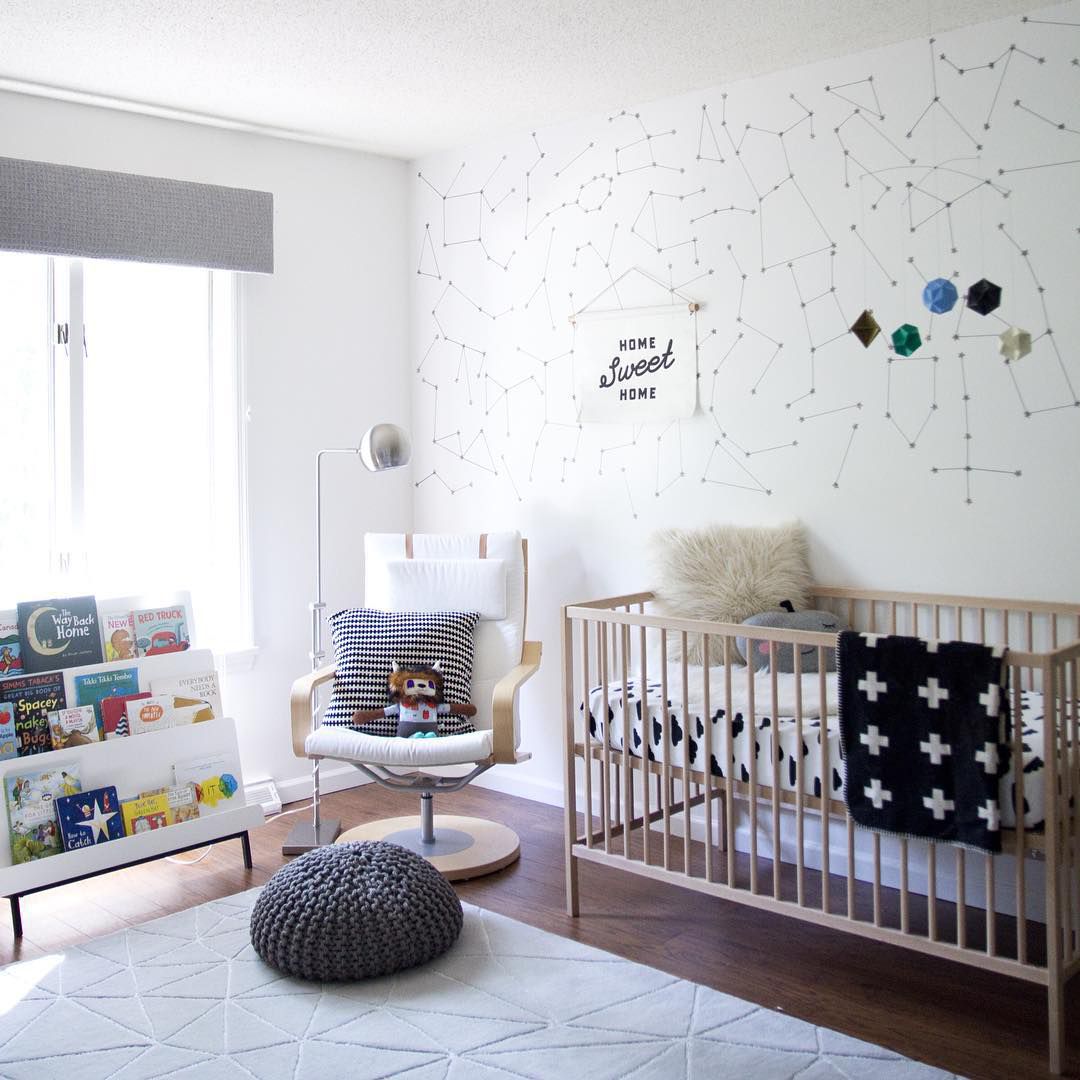 Space-themed nursery with DIY constellation wall