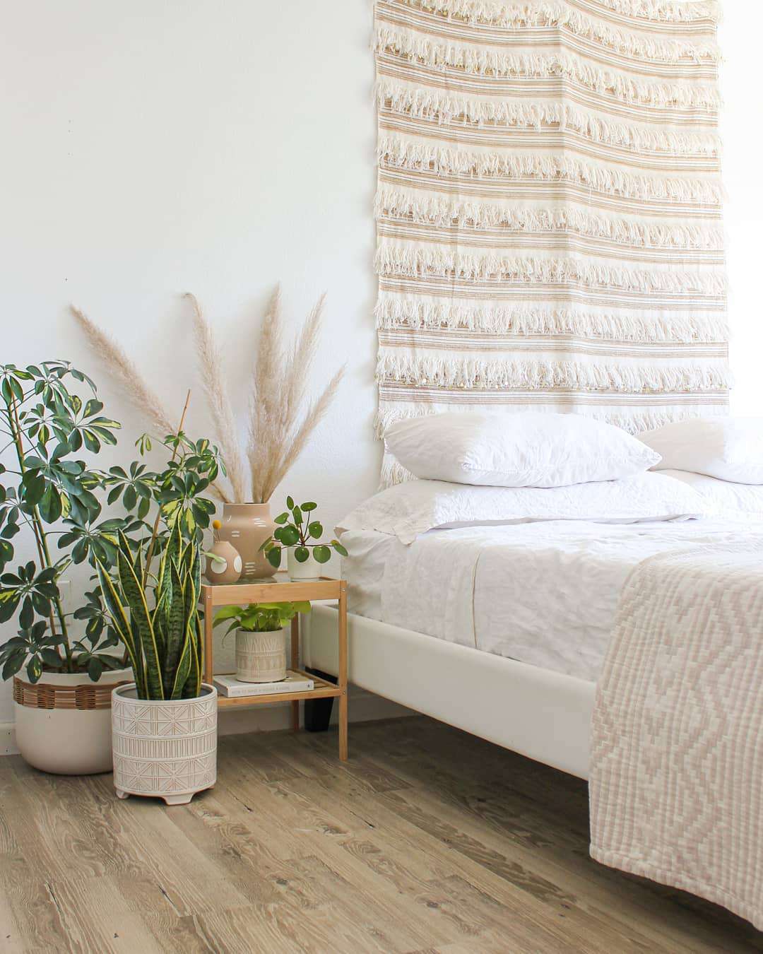 Chambre blanche avec plantes en pot