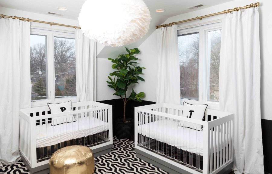Modern, black and white twin room