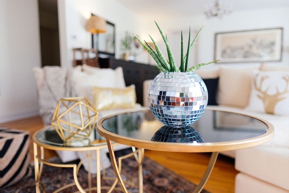 A retro disco ball planter