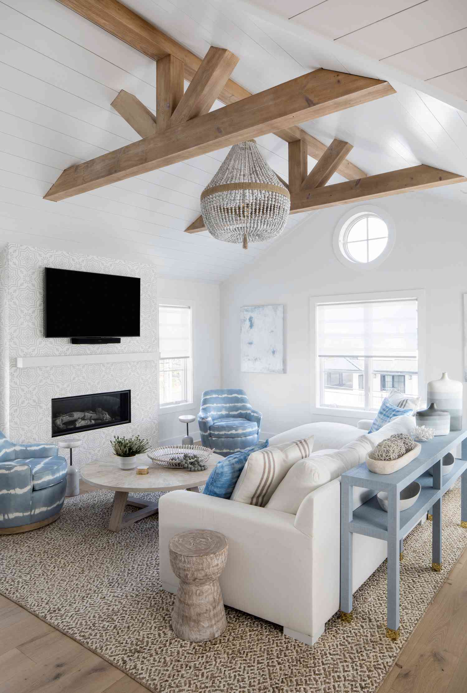 Karen B. Wolfe's Long Beach Island home with raised ceilings in living area