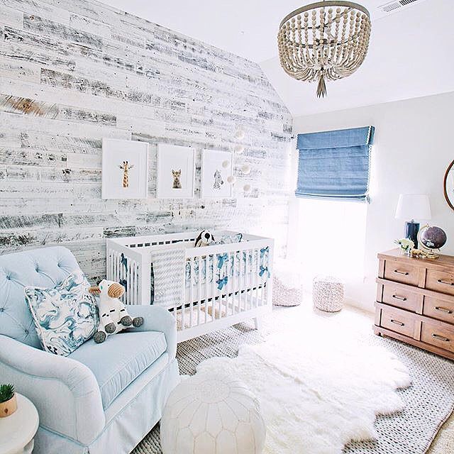 Bright and airy nursery with rustic birchwood accent paper