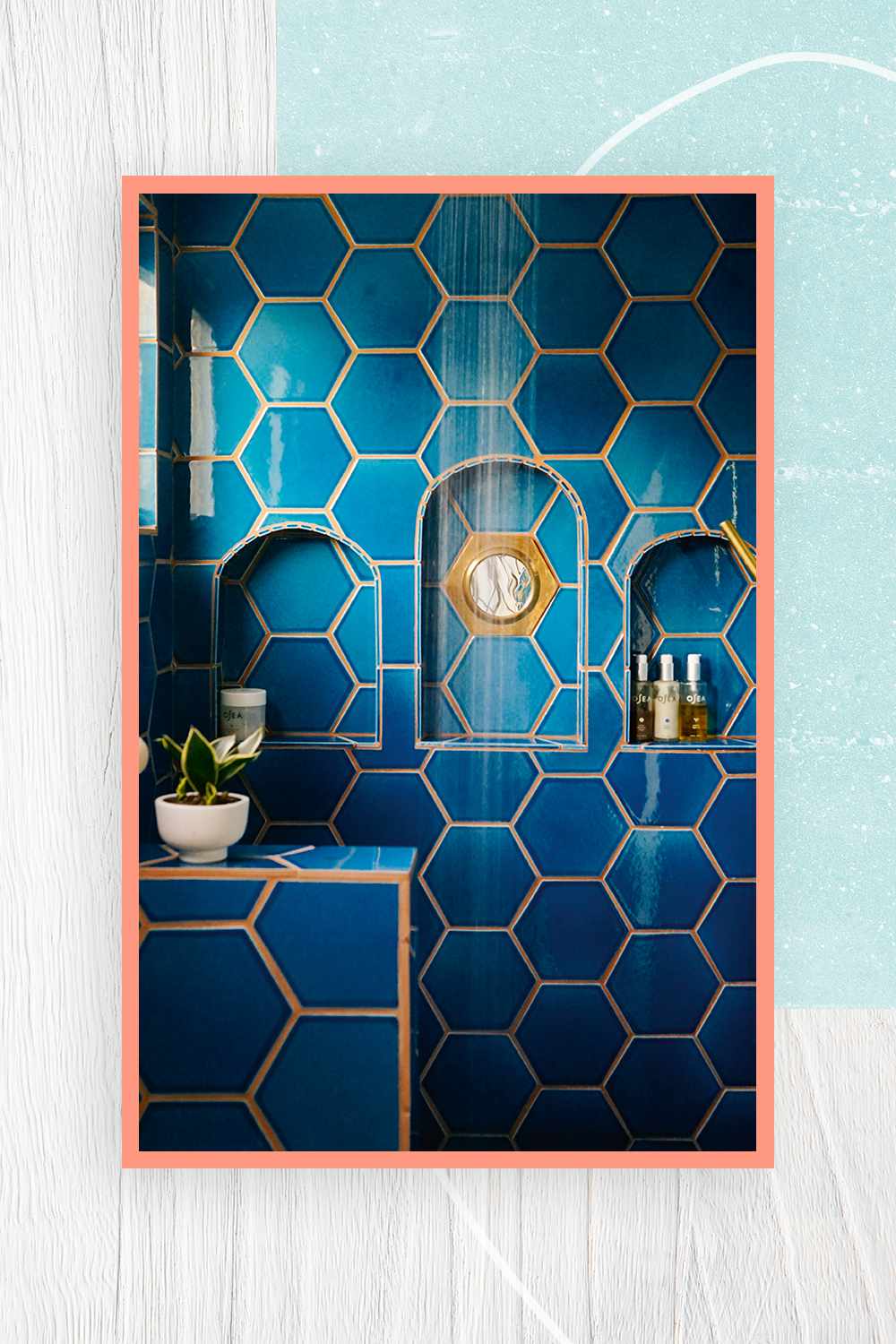 blue hexagon tile shower Justina Blakenly