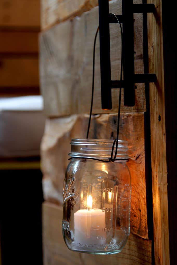 A hanging mason jar lantern