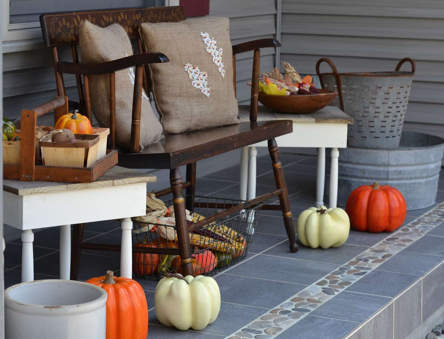 Shabby chic fall front porch display