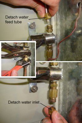 Desmontando os tubos de água do solenoide