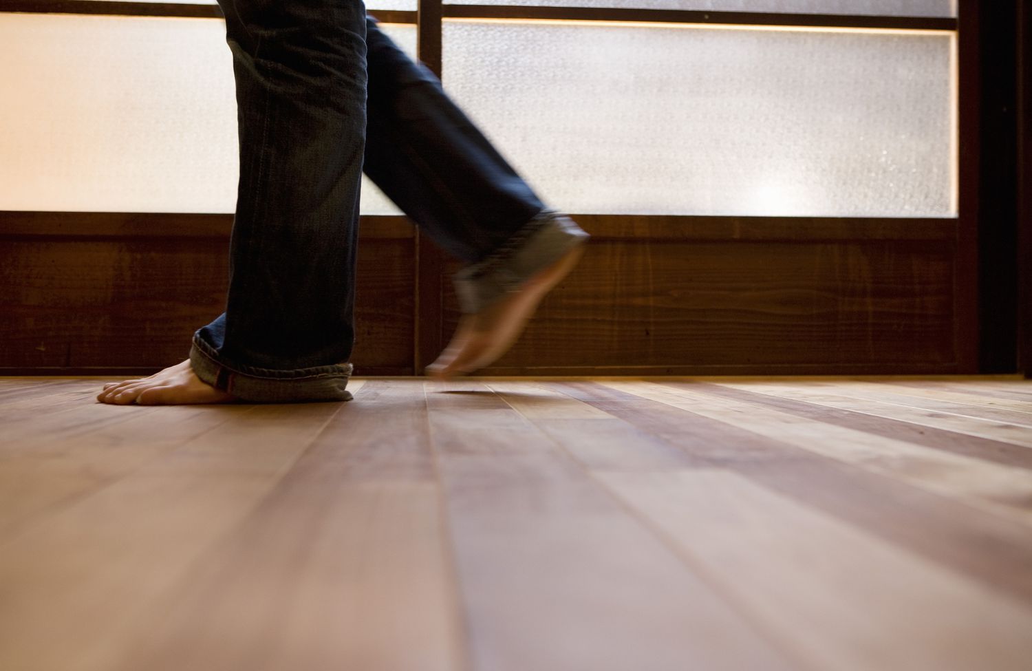 Walking on Wood Floor