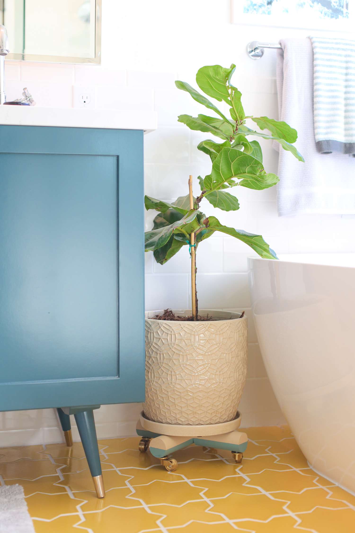 Banheiro com um vaso de planta