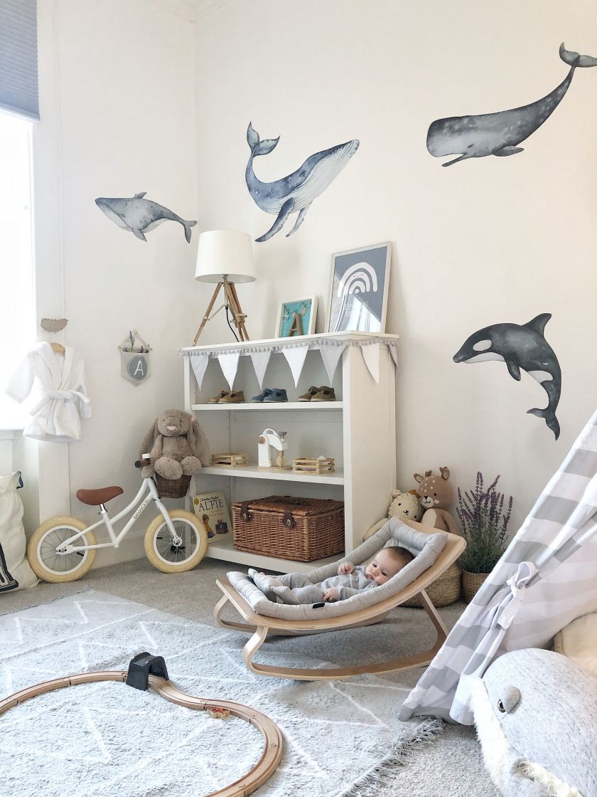 A photo of a whale-themed animal nursery