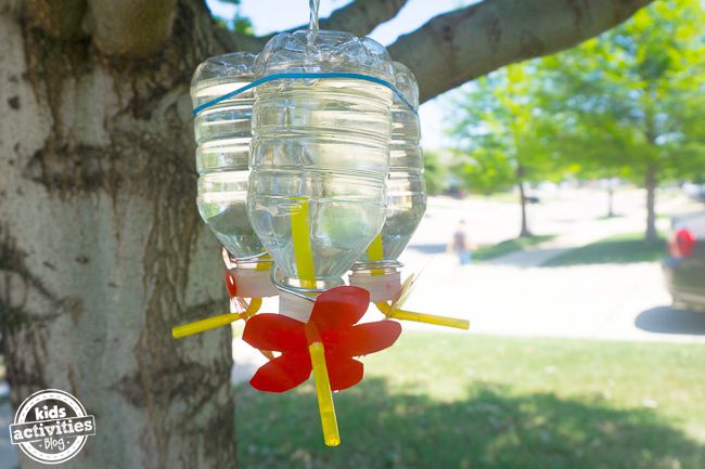Water bottle hummingbird feeder