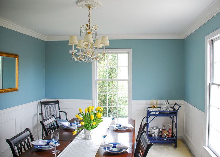 blue walls and crown molding