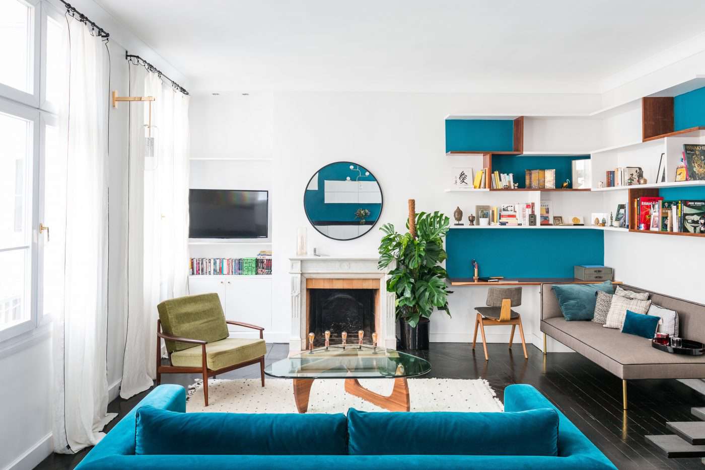 Teal and White living room