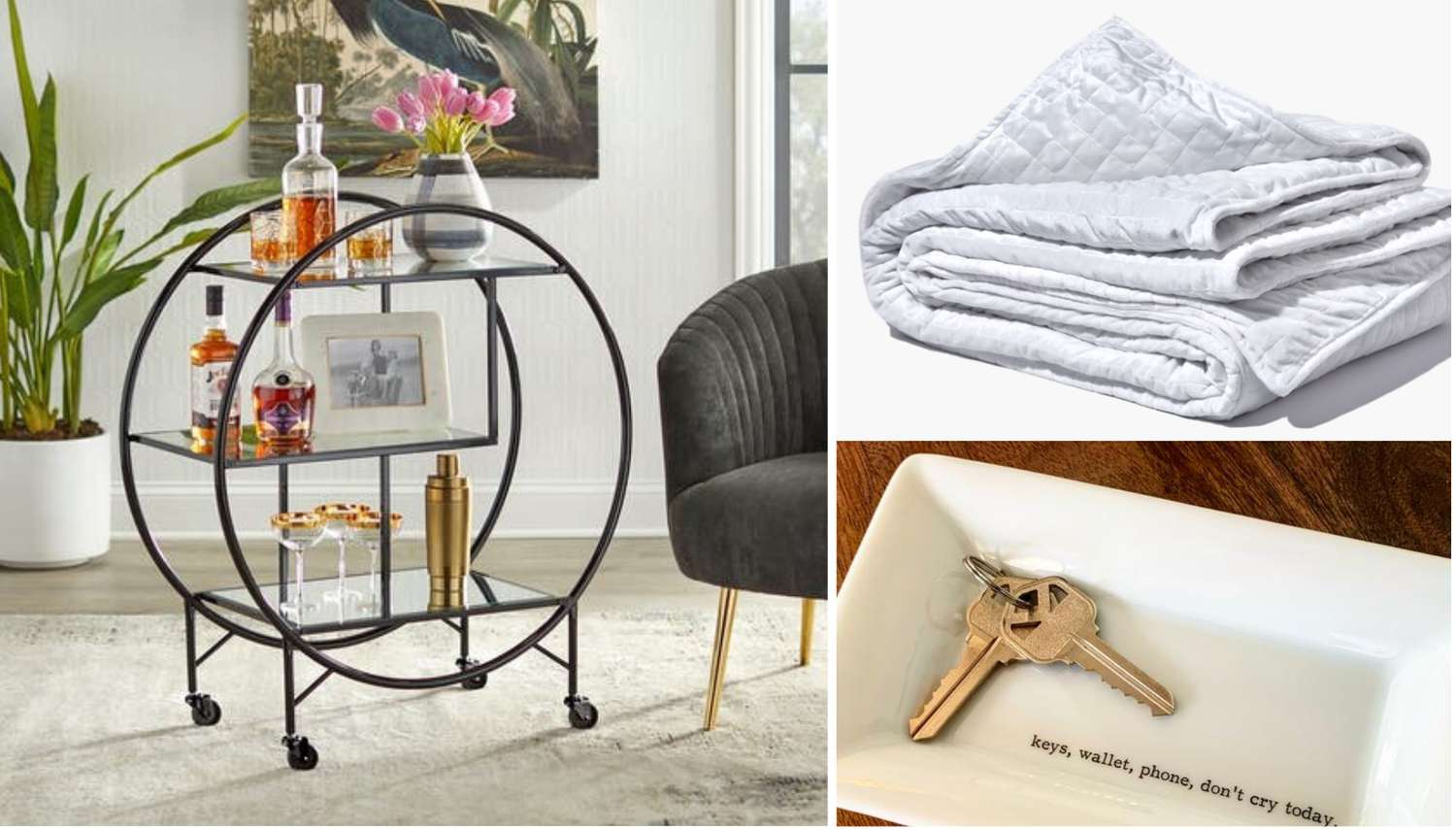 bar cart, weight blanket, key tray for zodiac signs