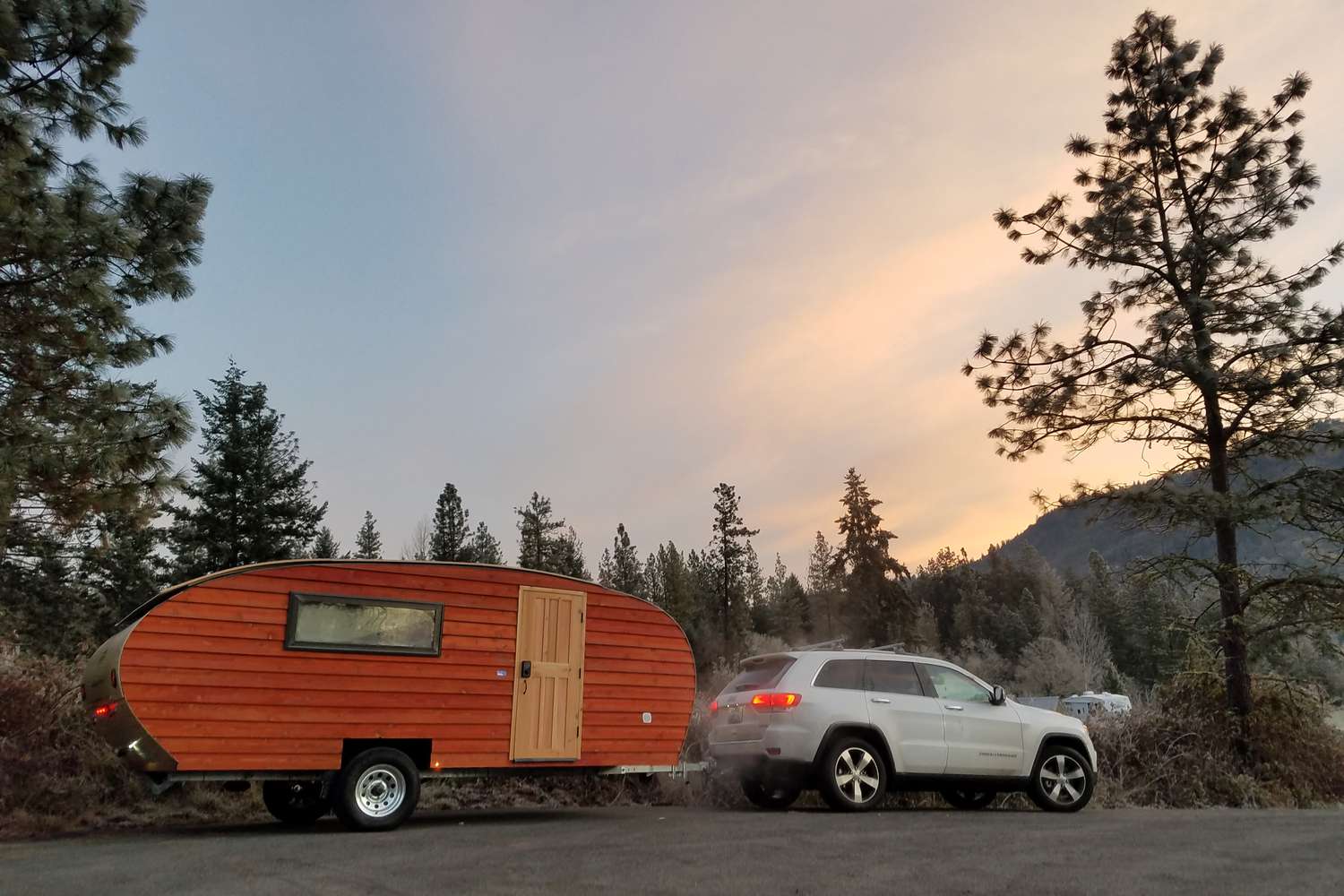 A Timberline camper trailer attached to an SUV