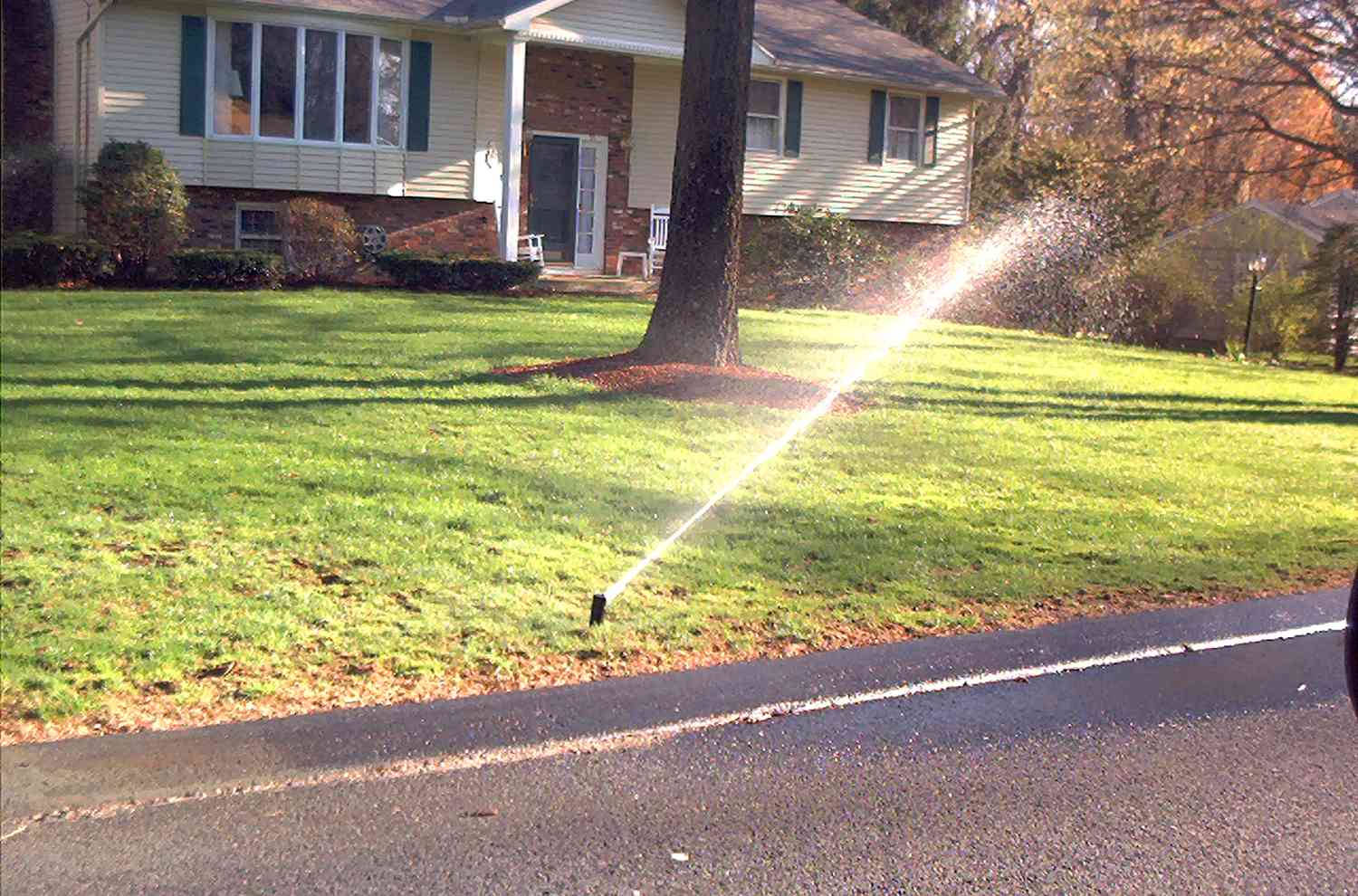 Sprinkler, der Wasser über einen Rasen abgibt