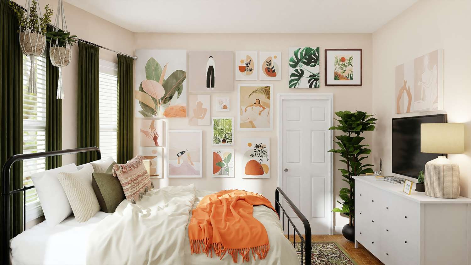 Colorful, maximalist bedroom decor