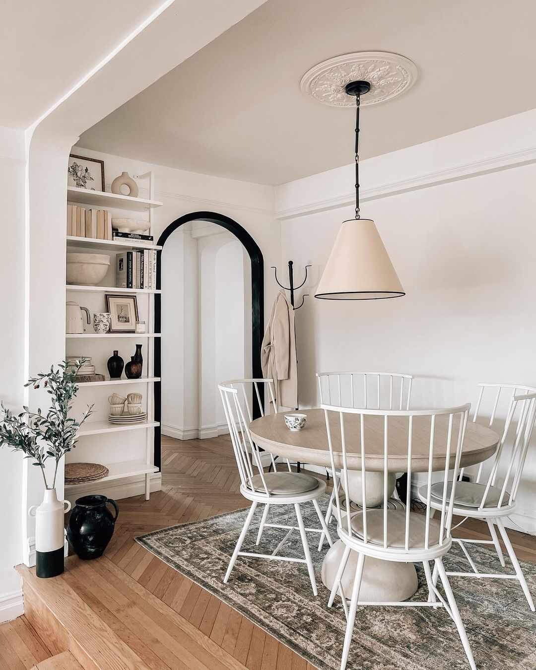 bookshelves in dining room