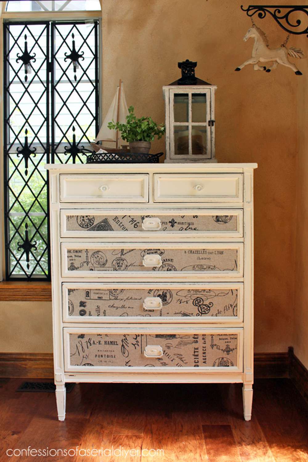 diy dresser makeover with fabric covered drawers