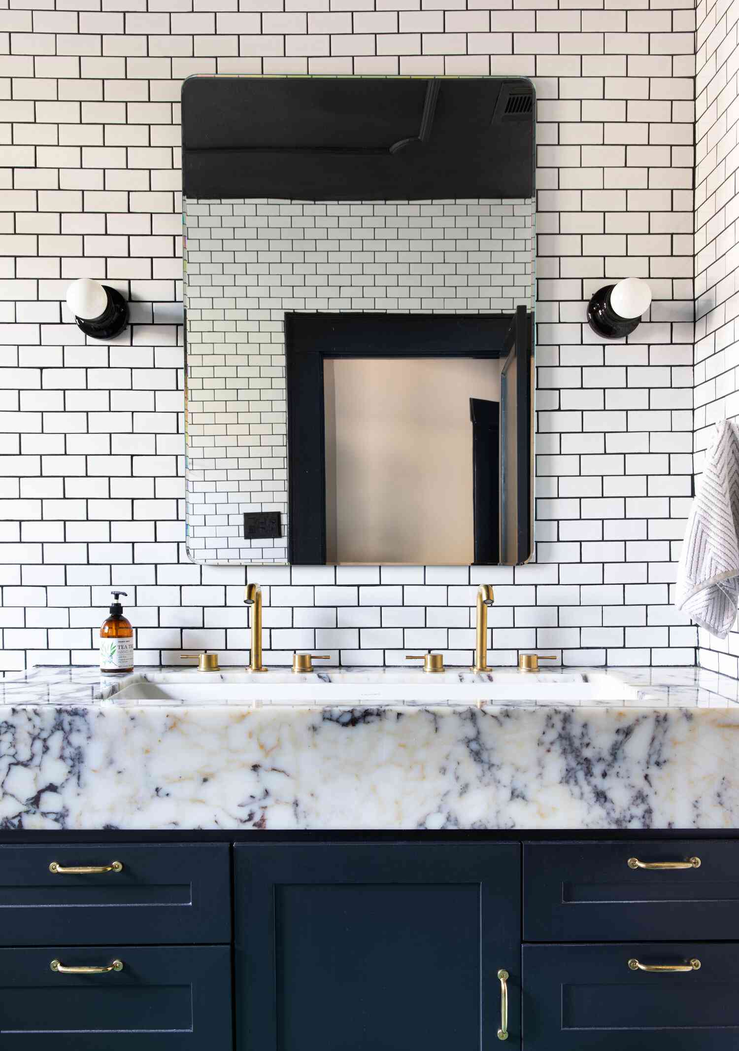 blue marble sink in modern bathroom