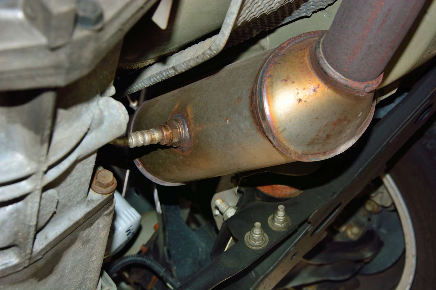 Closeup of a catalytic converter