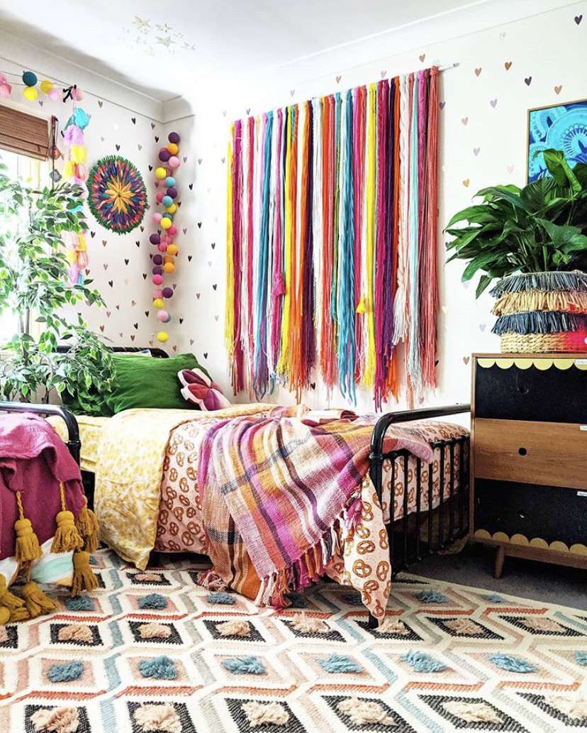 Room with rainbow-colored decor