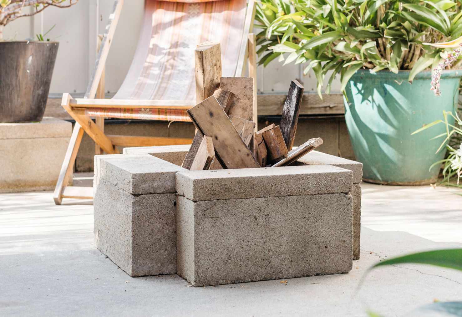 concrete fire pit on a patio